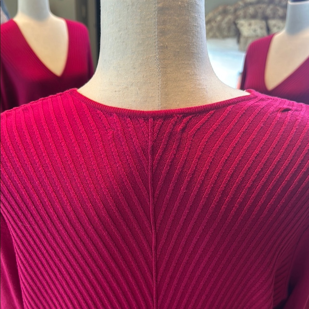 Vibrant Raspberry V-Neck Sweater - Picture 3 of 11